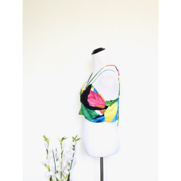 NEW! H&M Linen Blend Halter Crop Top Colorful SZ 10 - Picture 12 of 16